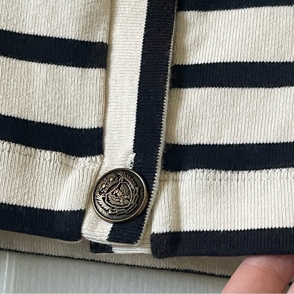 Massimo Dutti Button Front Cardigan Women M V Neck Striped Cotton Cream Black - Picture 7 of 15